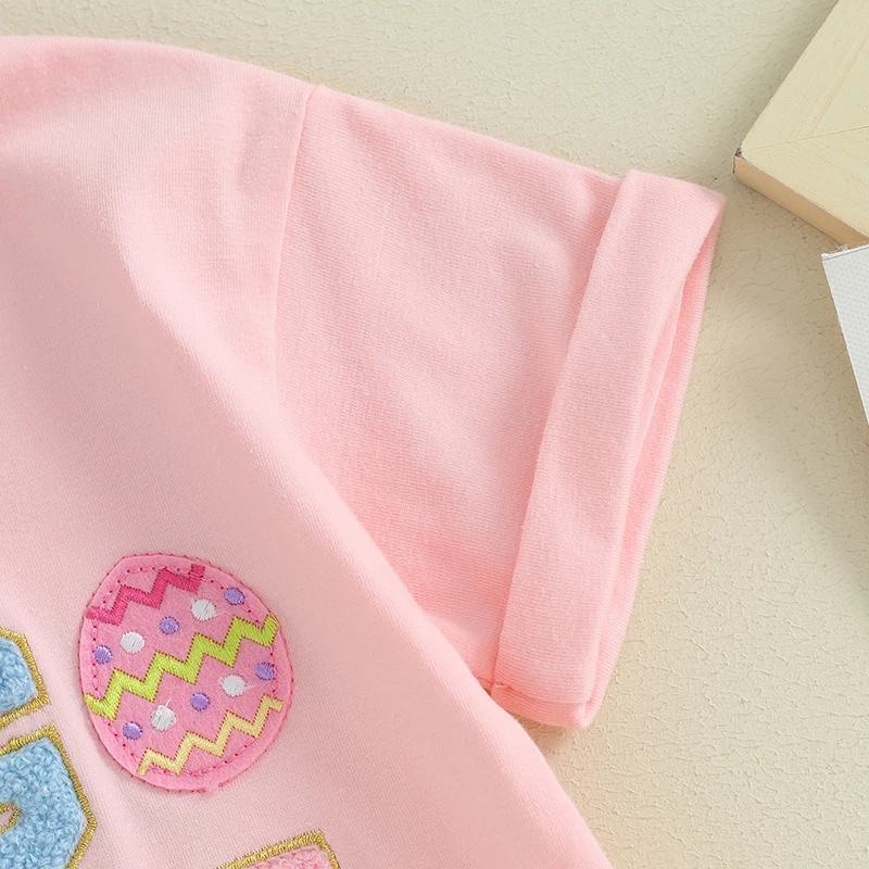 

Newborn Baby Boy Girl Easter Outfits Letter Embroidery Short Sleeve Romper Bodysuit My First Easter Clothes