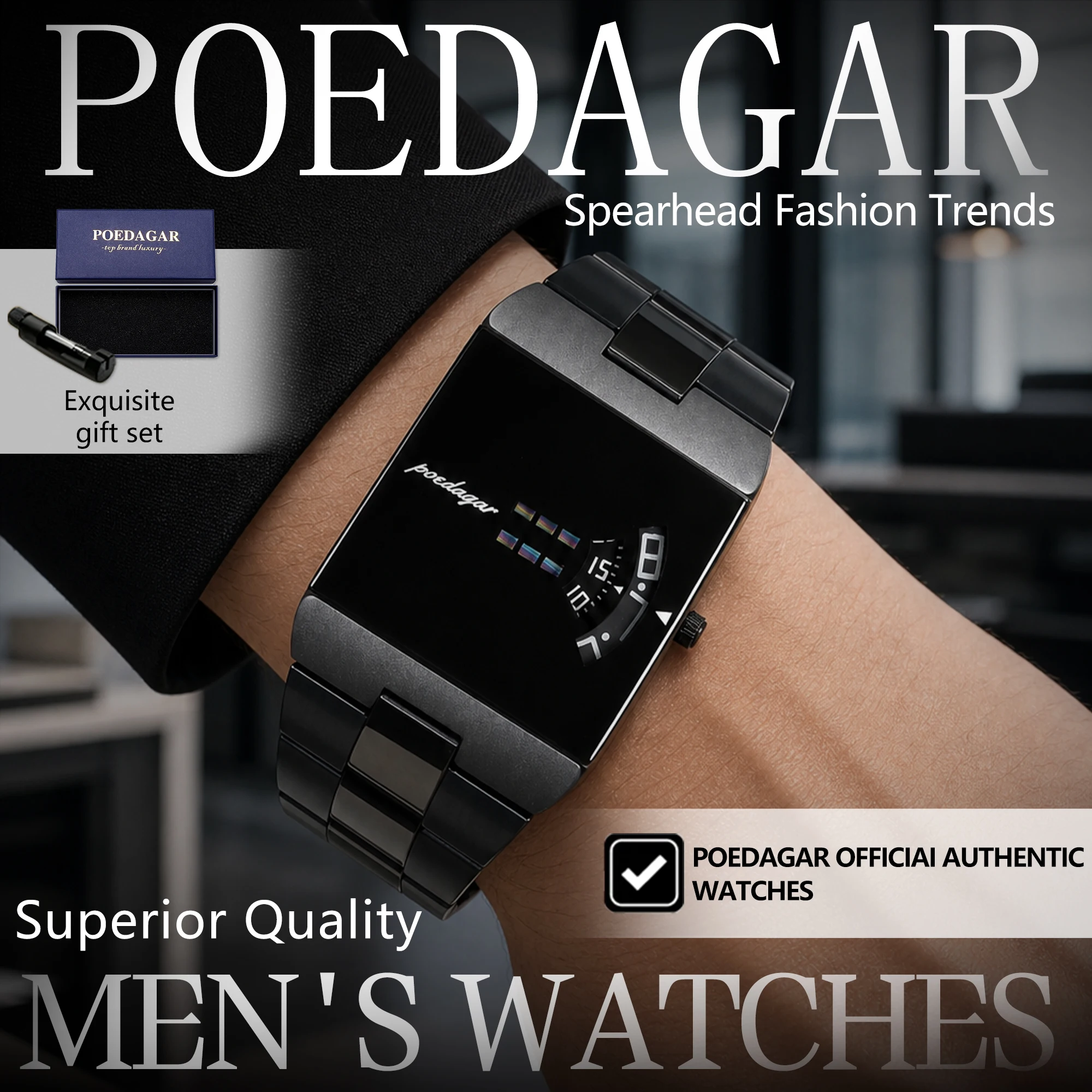 POEDAGAR Kreative Modische Herren-Armbanduhr Wasserdicht Edelstahl Business-Uhr Quarz Militär Herrenuhren Männliche Armbanduhr