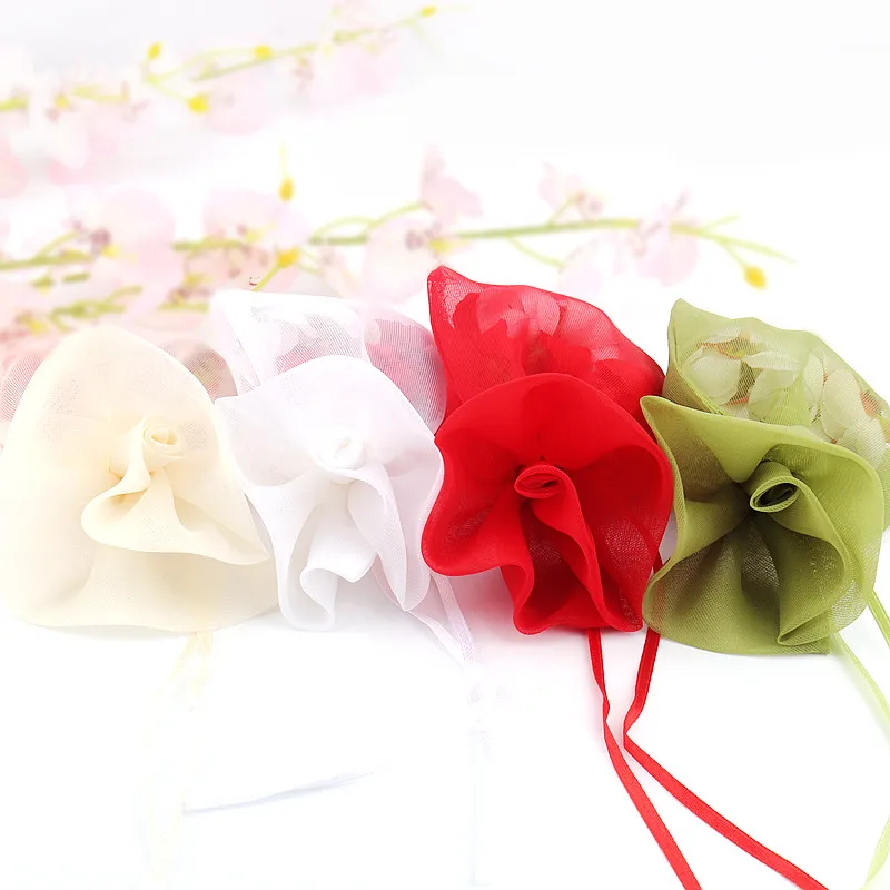 35pcs Colored Solid Mesh Bags Candy Dry Bouquet Flower Drawstring Transparent Bags for Wedding Christmas Decoration Festival