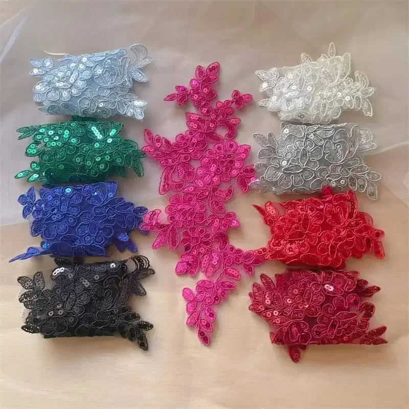 Paillettes en dentelle multicolores avec bordure, patchs de fleurs miroir, chaussures de mariage DIY, accessoires de couture pour couvre-chef, 20 pièces