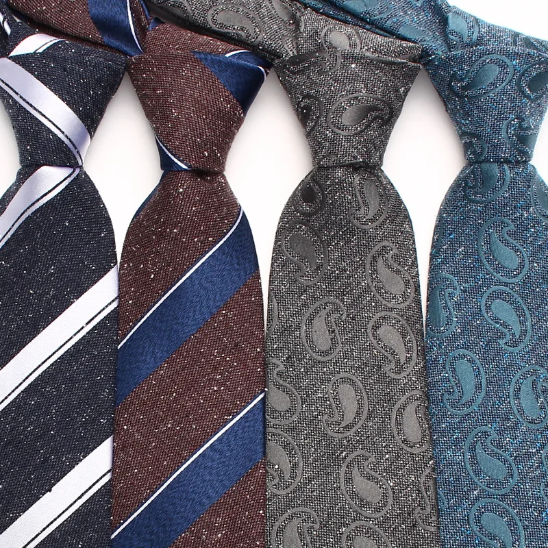 

Шелковый галстук в полоску с узором пейсли для мужчин, свадебные галстуки, тонкие сине-серые классические галстуки, мужские деловые жаккардовые галстуки-гравата
