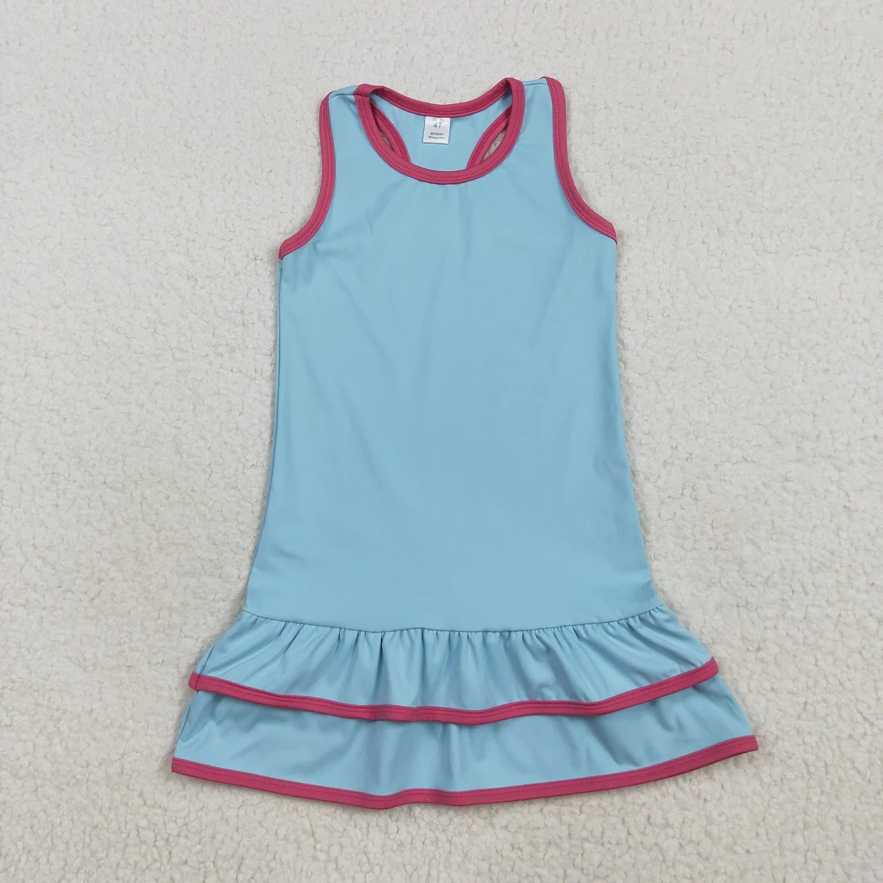 

Wholesale Infant Baby Kids Wear Toddler Ruffle Blue Dress Clothes Girl Sleeveless Yoga Active Summer Casual Dresses Clothing