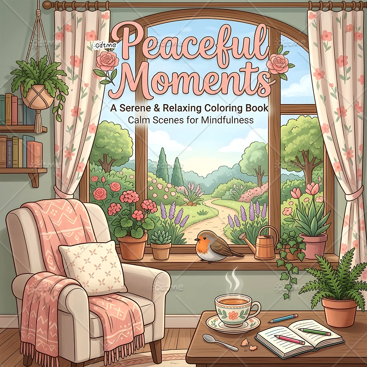 Adult Coloring Book Stress Relief - Книга-раскраска «Мирные моменты» для взрослых, спокойные