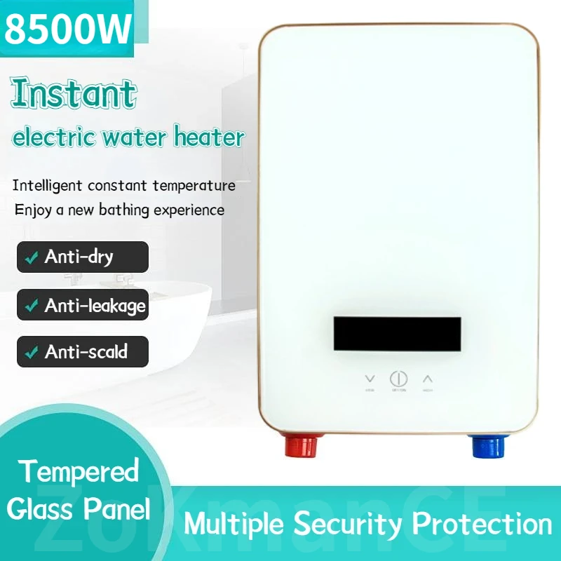 8500W Instant Water Heater 220V LCD Display Thermostat Induction Heater Smart Touch Wall Mounted Electric Water Heater Shower