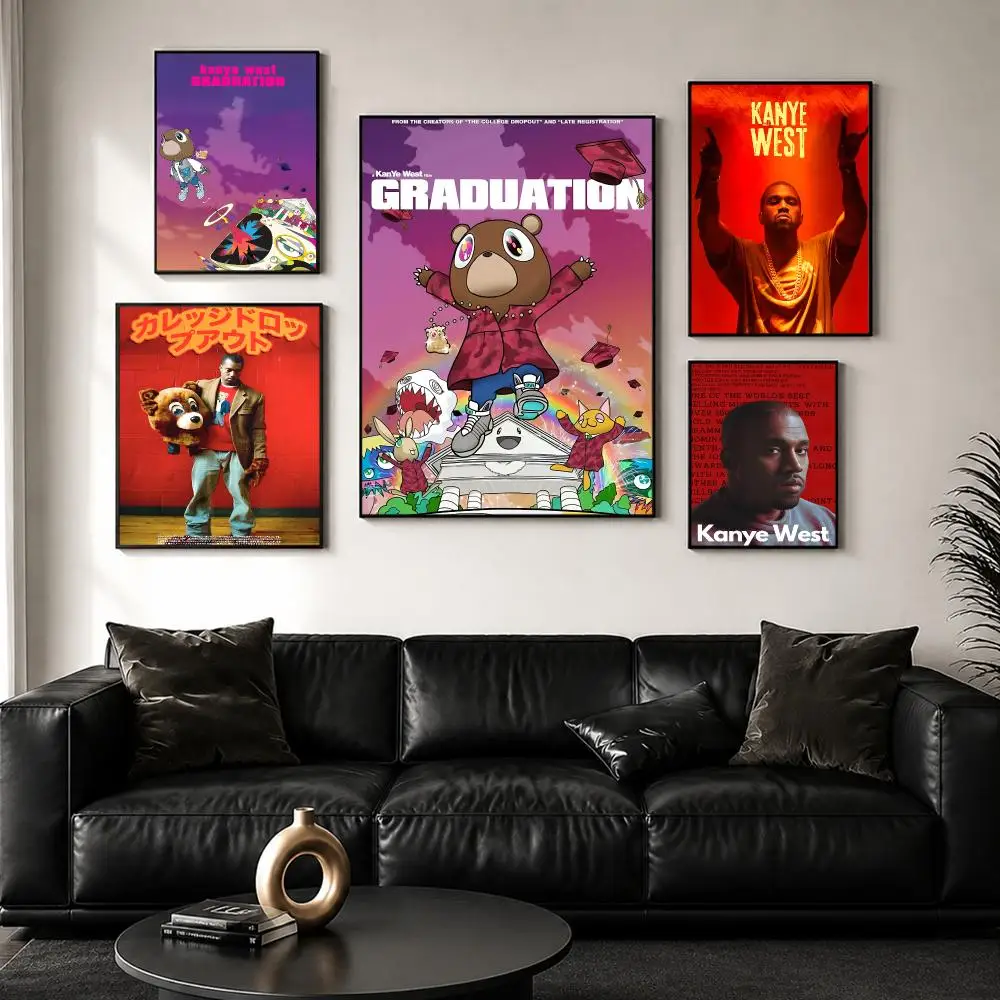 Pop Rapper K-Kanye West Music Album Poster Perfect Sticker Self Adhesive Wall Art Decor for Home Office Dining Spaces