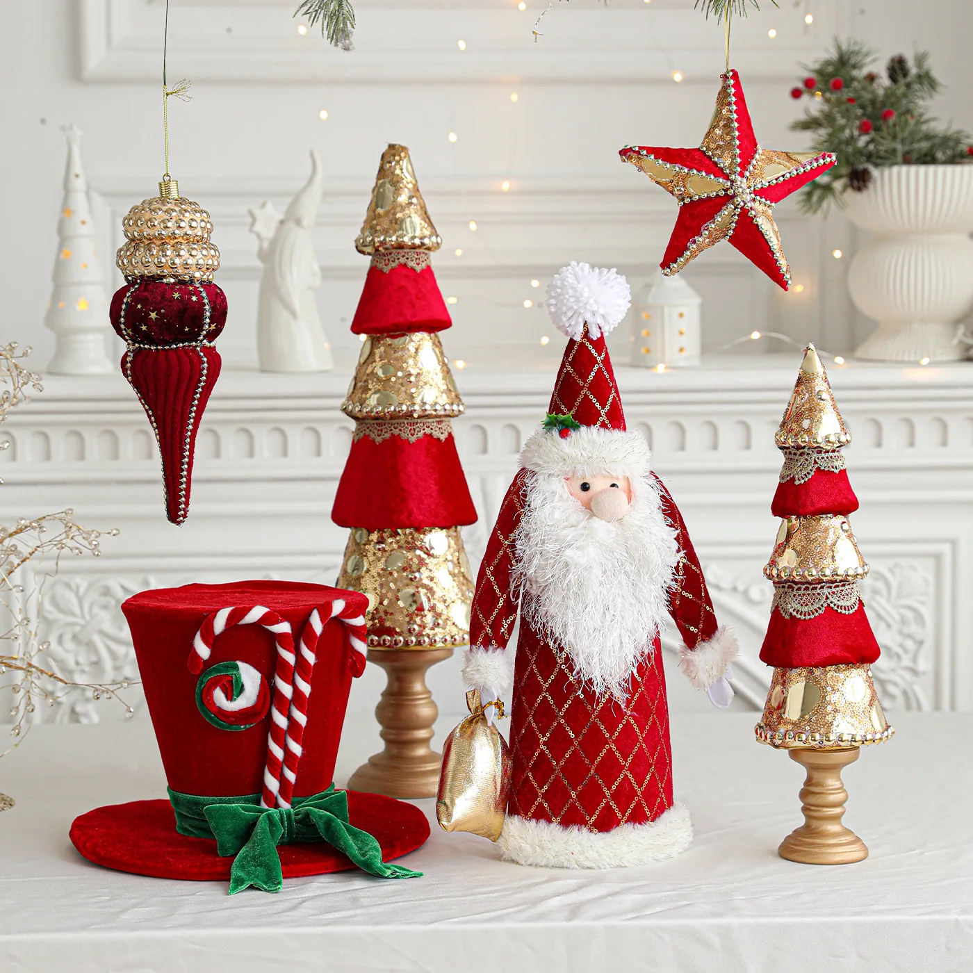 

New Year Gifts Red Foam Christmas Ornament Christmas Tree Hanging Gold Sequins High-grade Velvet Pearls Christmas Decorations
