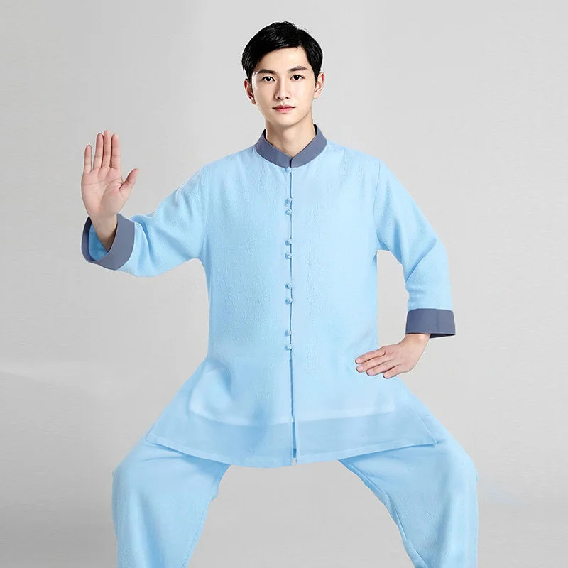 Spring Summer Tai Chi Suit Women Men Ba Duan Jin Qigong Training Set Gauze Linen Chinese Style Team Practice Martial Arts New