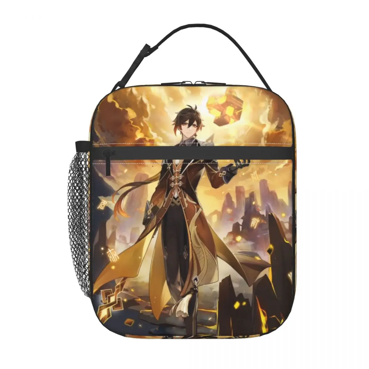 Zhongli-Bolsa de almuerzo aislada Genshin Impact para mujeres y niños, bolsa de viaje para acampar, juego de Anime, enfriador impermeable, caja Bento térmica