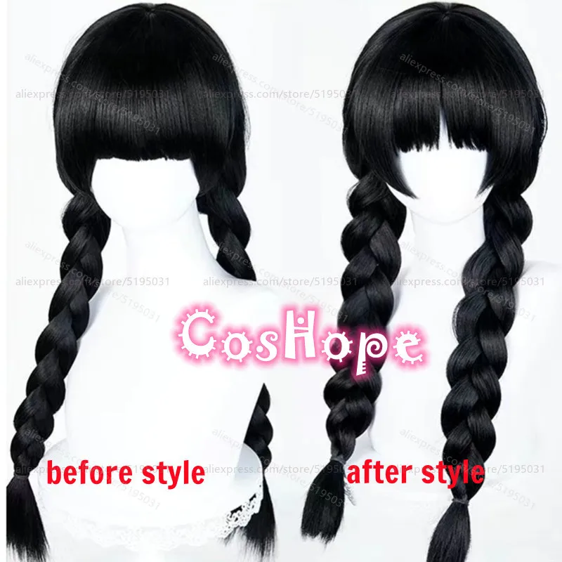 IDV 미스 석류 플레이트 코스프레 가발 어린 소녀 65cm 긴 검은 가발 코스프레 애니메이션 의상을위한 내열성 합성 가발