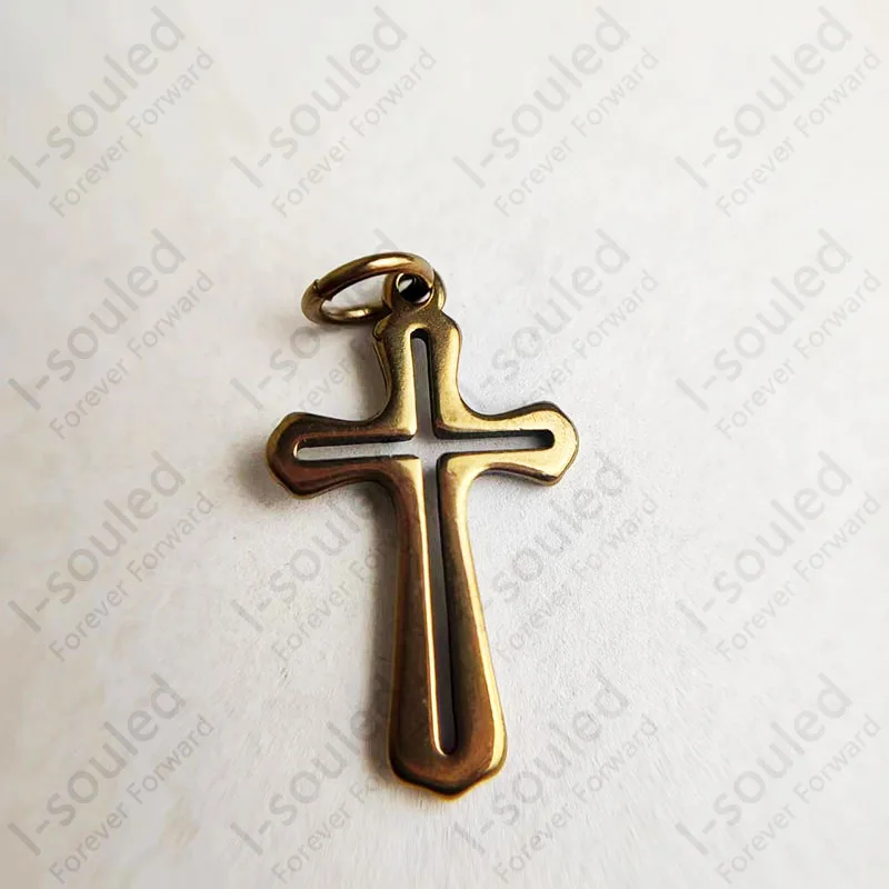 Small Hollow Out Burning  Solid Titanium Cross Pendant 3 X 2 Cm With A Split Ring