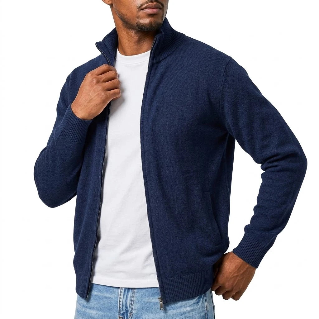 Herbst Herren Casual Stehkragen Strickjacke mit Reißverschluss Winter Warmer Pullover Mantel Oberbekleidung Langarm Streetwear Top – Detail 7