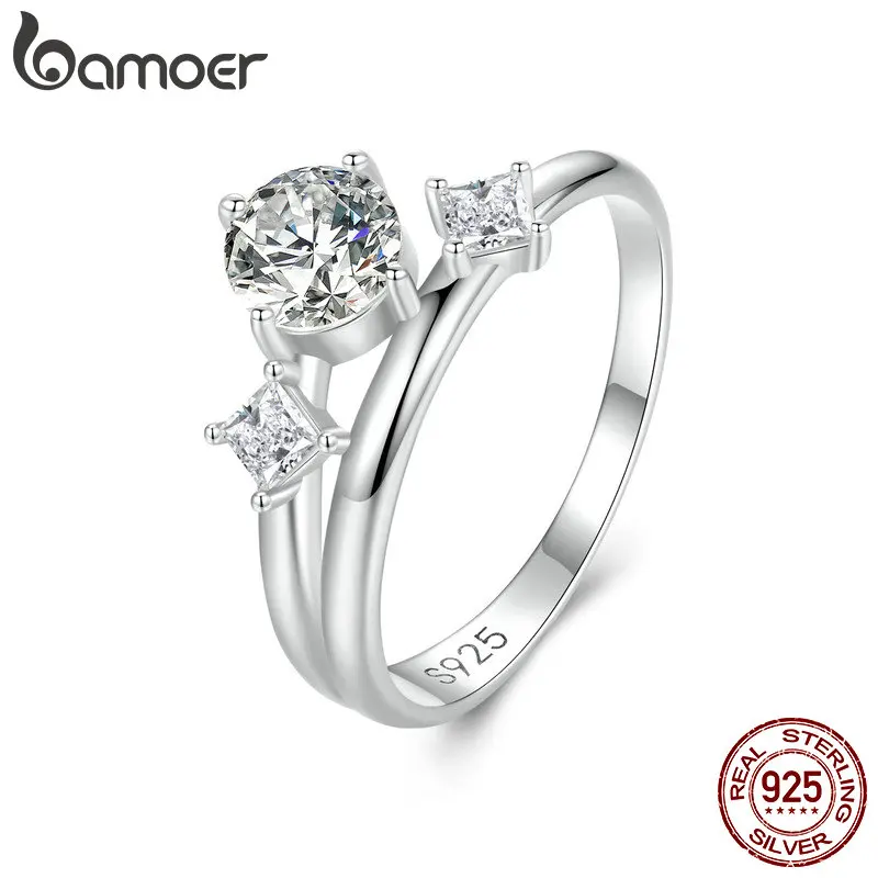 

Серебряное Сверкающее Двухслойное циркониевое составное кольцо Bamoer для женщин и девушек