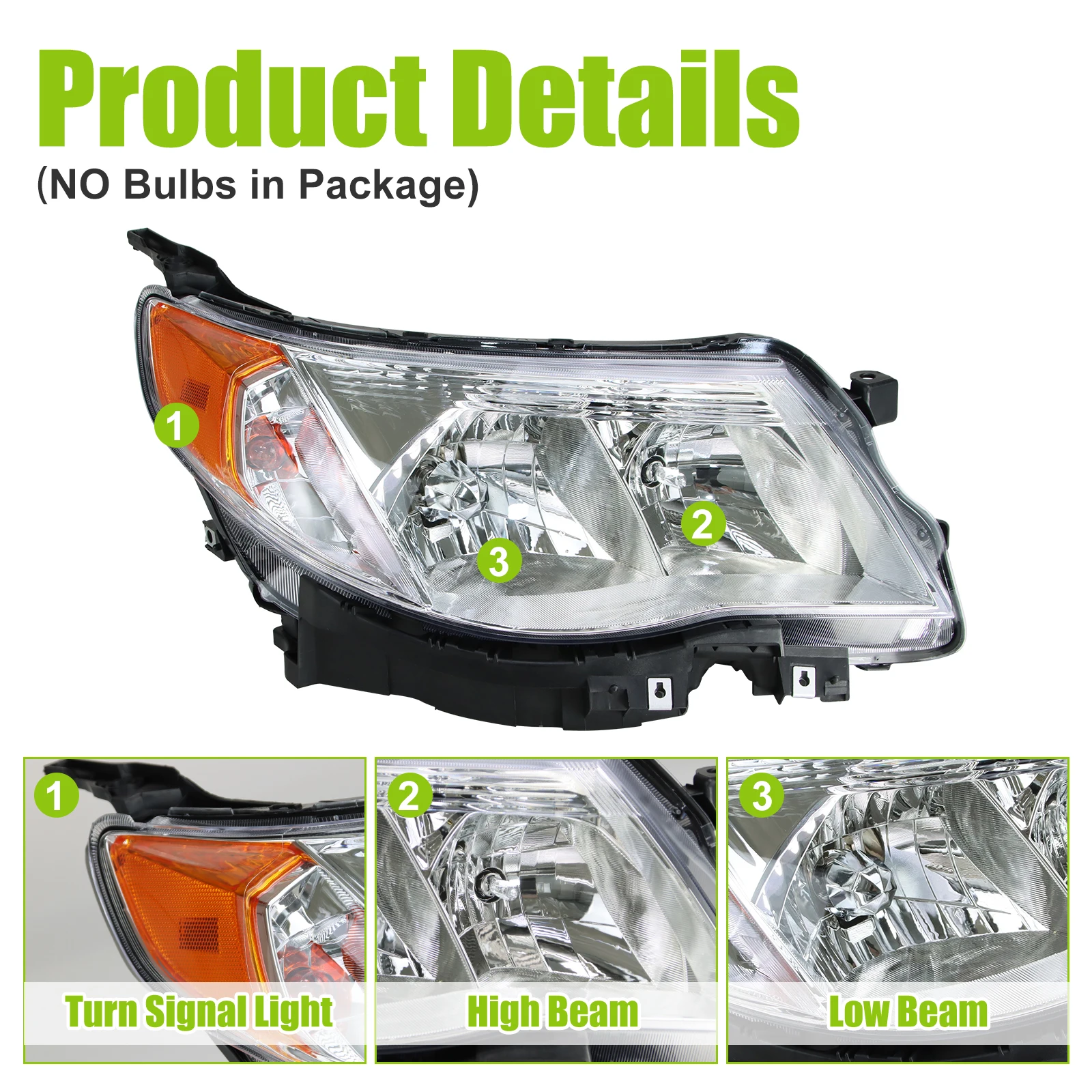 1 * مجموعة مصابيح السيارة الأمامية اليمنى لـ 2009-2013 سوبارو فورستر كروم الإسكان #4