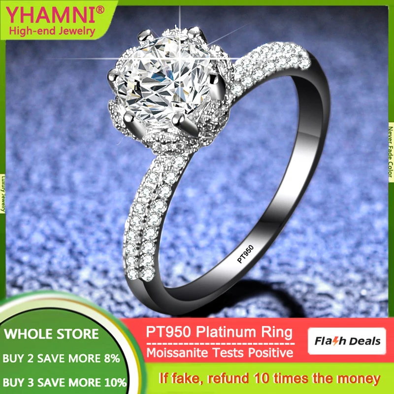 

Luxury PT950 Platinum Diamond Ring for Women Eternal Wedding Jewelry Real GRA VVS 1 Carat Moissanite Ring Bride Accessories