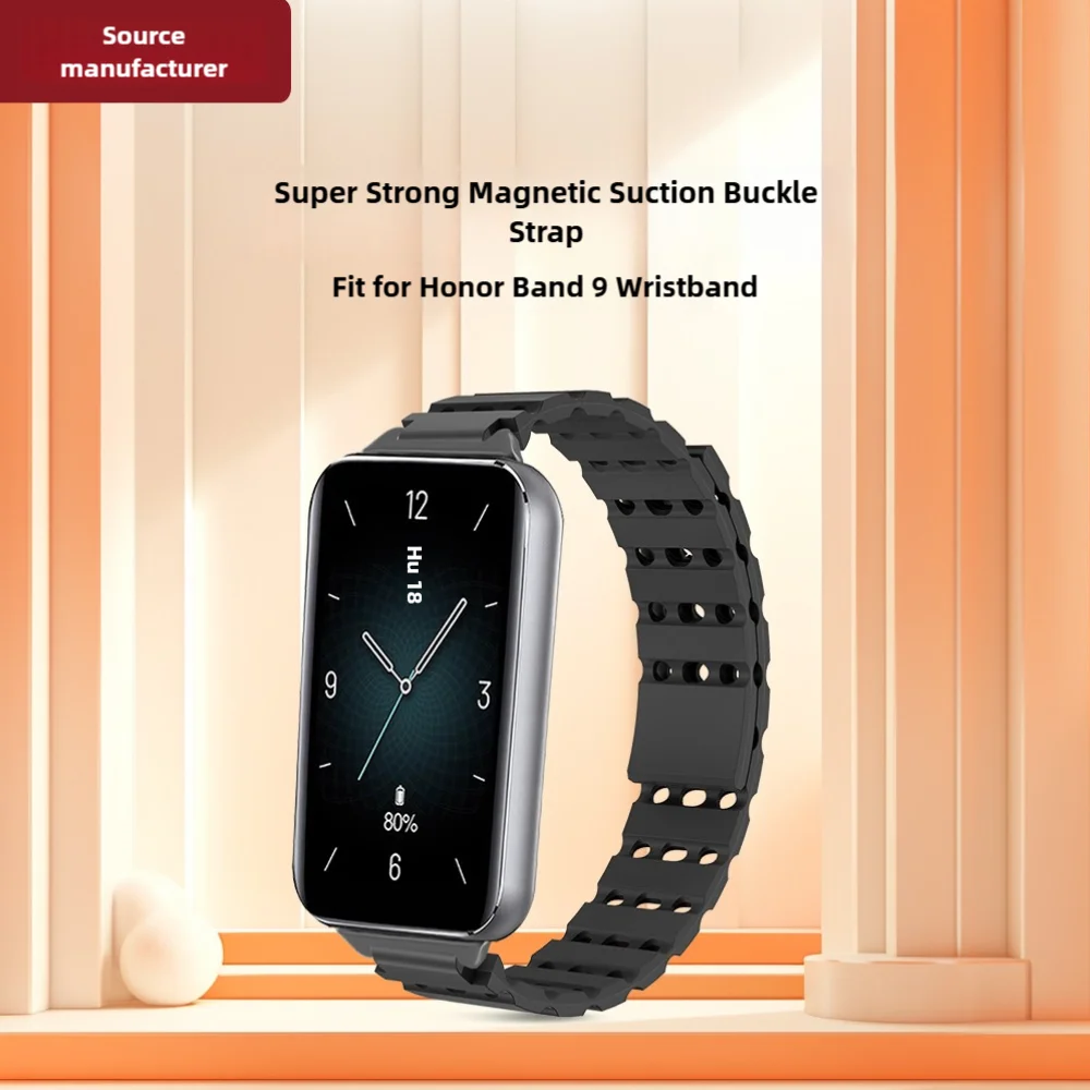 สายนาฬิกาแม่เหล็กสําหรับ Honor Band 9 Air Hole ซิลิโคนนุ่ม QUICK RELEASE Breathable Frontier Sport Smartwatch Band ผู้ชายผู้หญิง