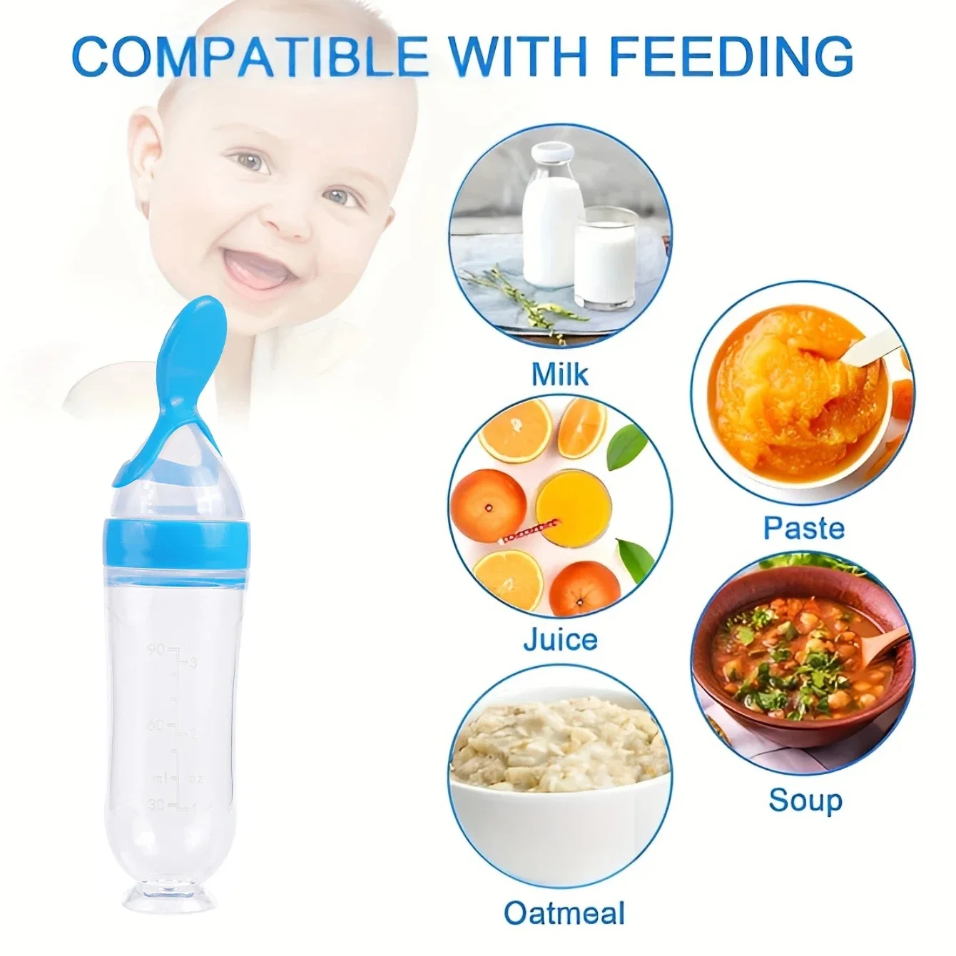 90ML Bebé Squeeze BiberónCuchara de Silicona para Niños Squeeze Cuchara de Entrenamiento para CerealesCuchara para ComidaAsistente de Comedero