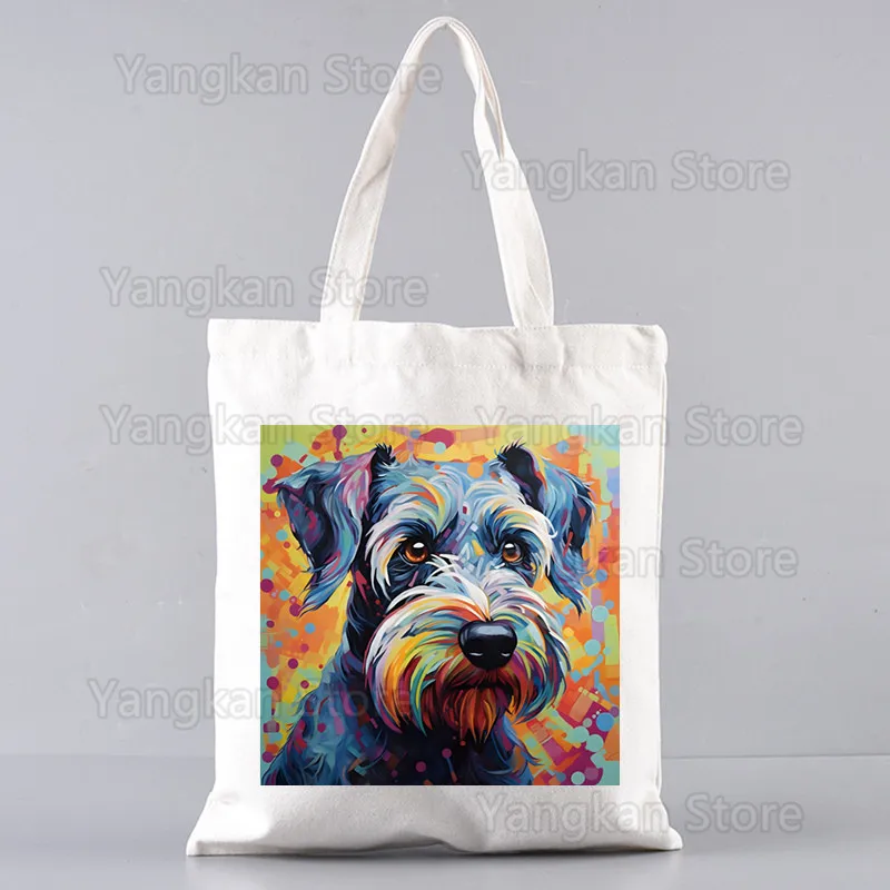 Schnauzer Fashion Canvas Bag Women Girls Simple Large Capacity Storage Handbag Shoulder Bag Tote Reusable Student Bookbag