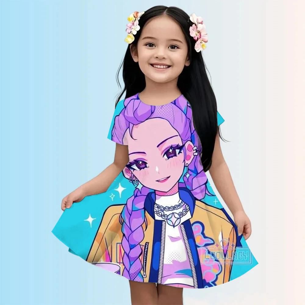 

Popular KPop Demon Hunters cartoon girl dress 3D printed short sleeved summer Kawaii cute loose suit for children aged 3-14