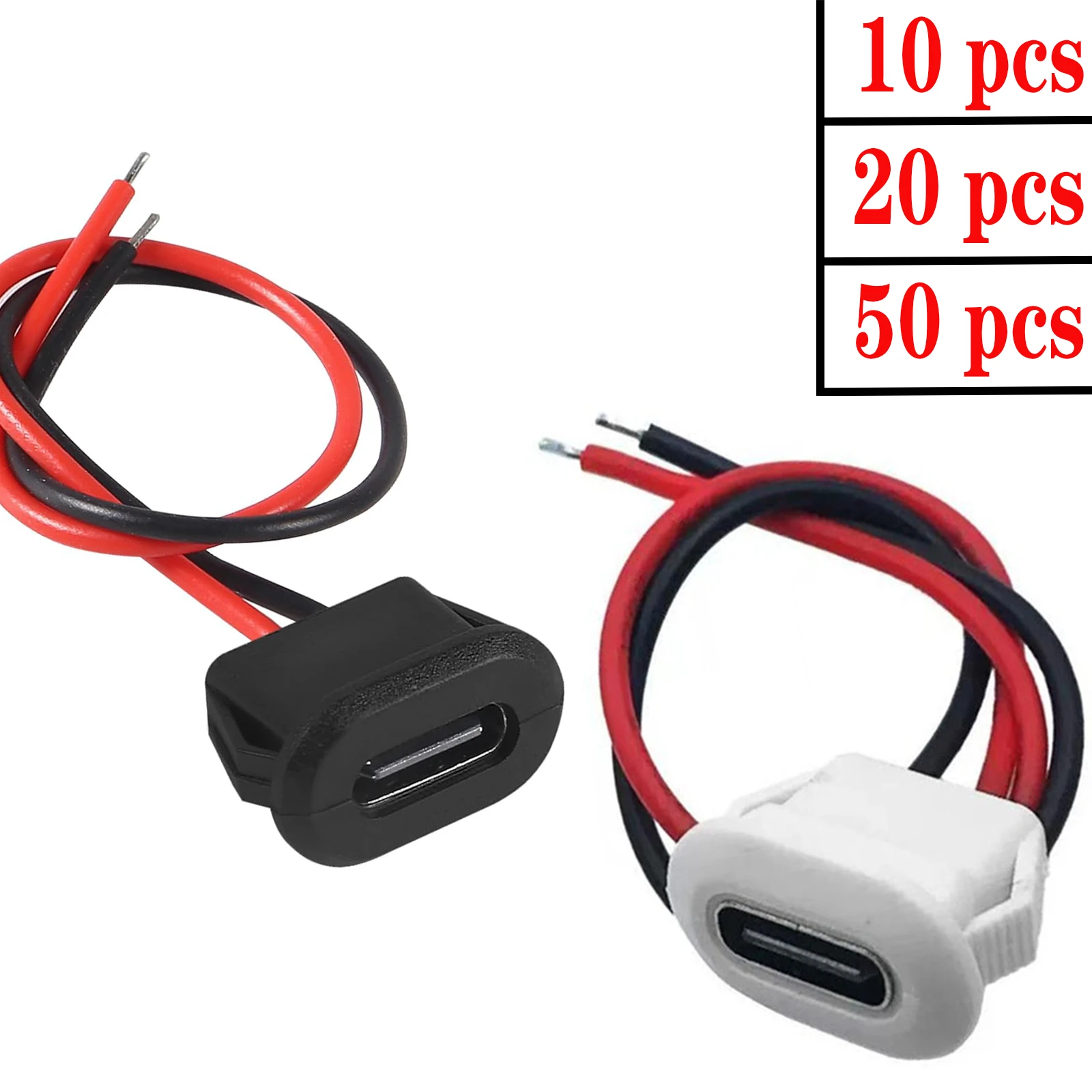 50PCS/10 PCS Type-C Female Chassis Waterproof Solder Wire USB C Cable Extension Power Cable USB-C Plug to 2 Pin Bare Wire