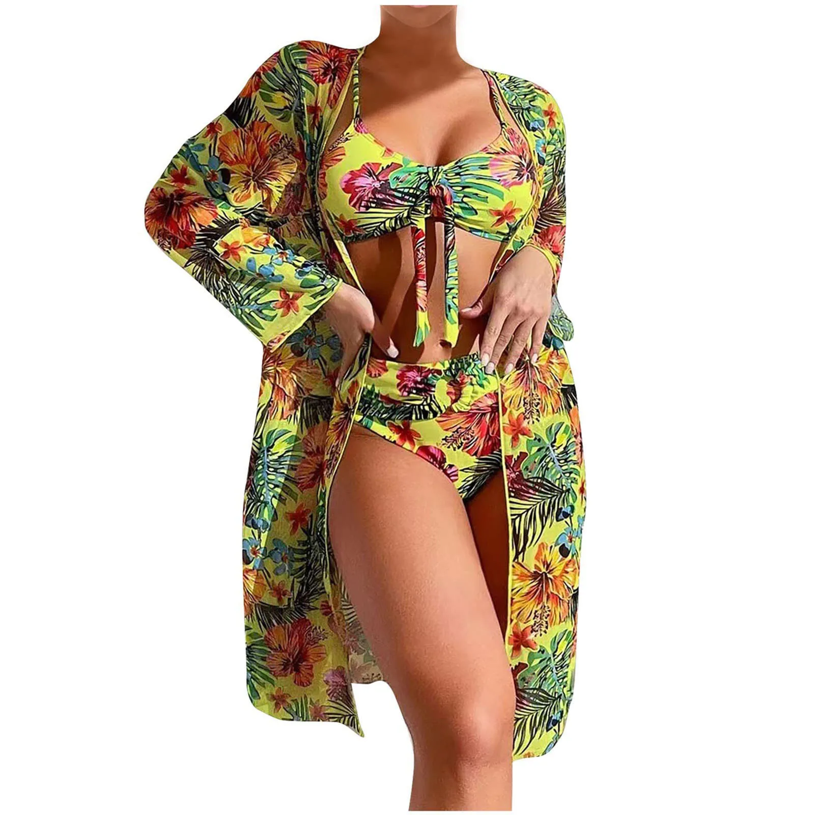 Bikini Bathing Suit with Cover Up Sexy Floral Printed Push Up Bikini Swimsuit for Beach Swimming Pool