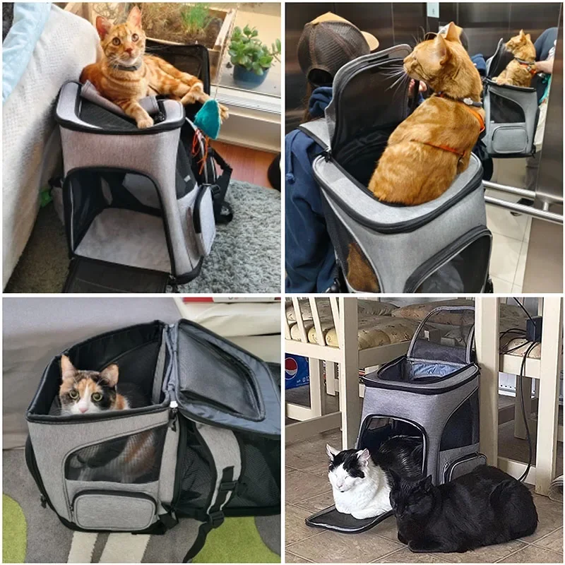 Mochila transportadora transpirable para gatos, bolsa de viaje plegable para transporte de mascotas, expandible, gran capacidad, creativa para gatos y perros