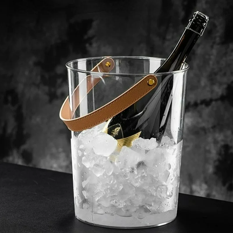 Portable Beer Ice Buckets Acrylic Champagne Bucket Fruit Storage Bucket Leather Portable Large Capacity Ice Buckets Bar Tools