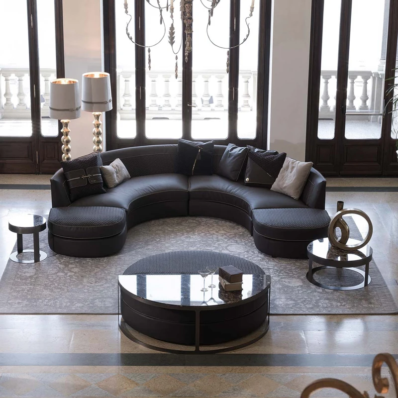 Post-modern simple and luxurious arc sofa living room round sofa combination transformation angle diamond lattice fabric