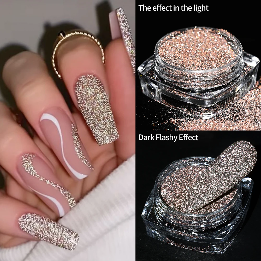 1Jar Reflecterende Glitter Nagelpoeder Pailletten Sparkly Flash Crystal Pigment Dip Chrome Poeder Nagels DIY Dust Nail Art Decoratie