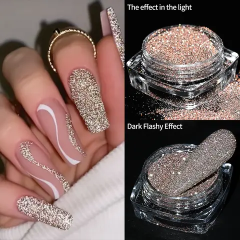 1Jar Reflective Glitter Nail Powder Sequins Sparkly Flash Crystal Pigment Dip Chrome Powder Nails DIY Dust Nail Art Decoration