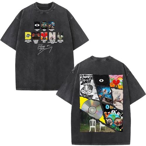 Imagen 2 del producto Camiseta con estampado de portada del álbum del rapero Bad Bunny, camiseta Vintage lavada Debi Tirar Mas Fotos DTMF, camisetas de gran tamaño de Hip Hop para hombres y mujeres