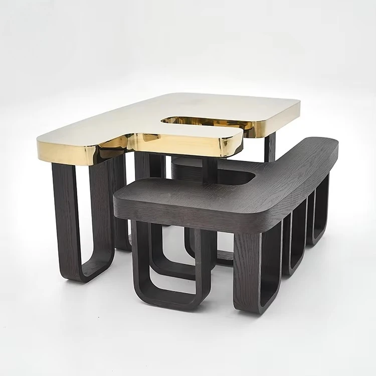 Luxury High-end Custom Double F Coffee Table High-end Designer Stainless Steel Living Room Home High-low Combination Tea Table