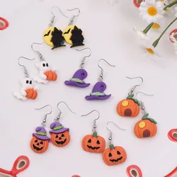 Halloween Drop Earring Set Women Bat Pumpkin Lamp Spider Web Skeleton Ghost Rabbit Pendant Ear Studs Wholesale Cosplay Jewelry