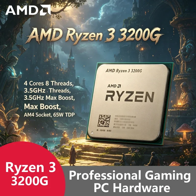 Procesador AMD Ryzen 3 3200G AM4 para juegos de gama básica, 4C8T, 4.0GHz Boost, GPU Vega 8 integrada, 65W, chip en bandeja suelta para ensamblaje de PC de bajo costo