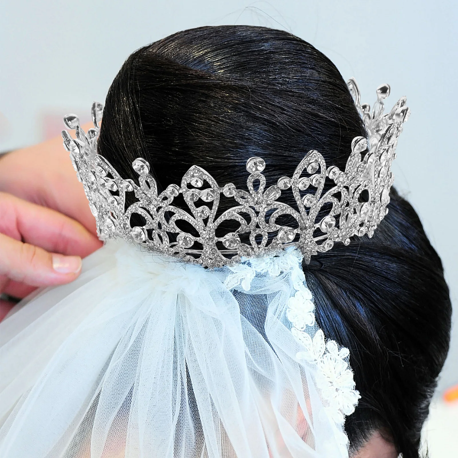 

Свадебная корона со стразами, благородная круглая форма, свадебная ободок для волос, тиара, ювелирные изделия, женская корона, декор для волос, свадебный декор для волос