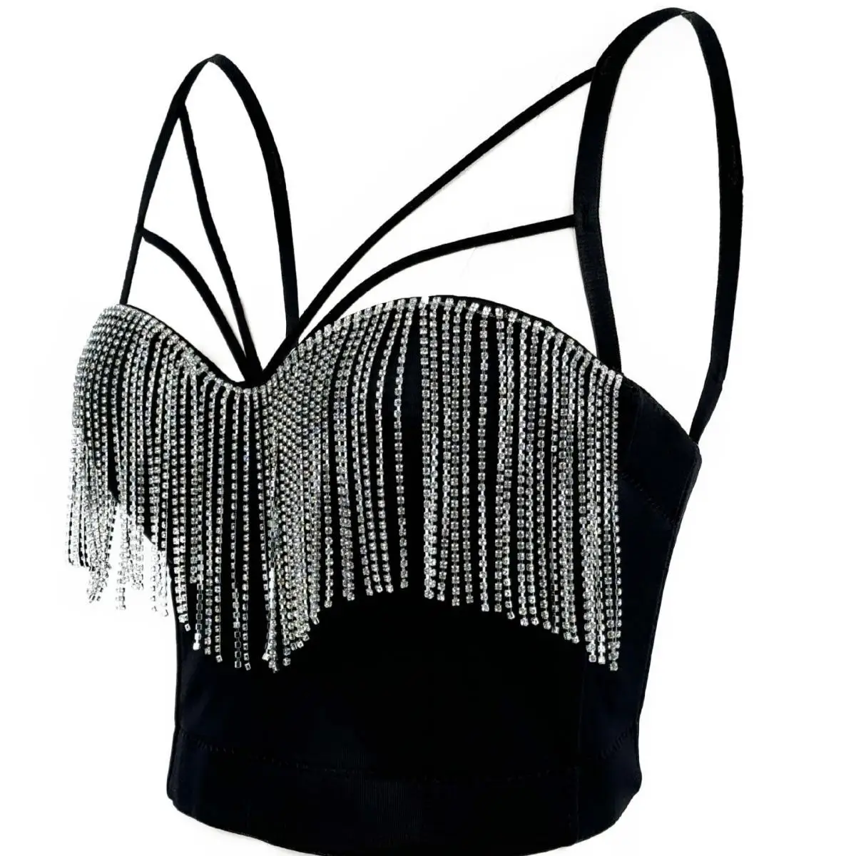 フィッシュボーンタッセルチェーンラインストーンブラジャー外側下着エレガントな中高年ファッションアクセサリー