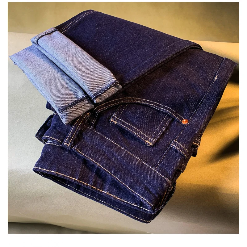 

Loose straight-cut primary color jeans for men, 2025 autumn trendy washed casual dark blue high-end men's pants