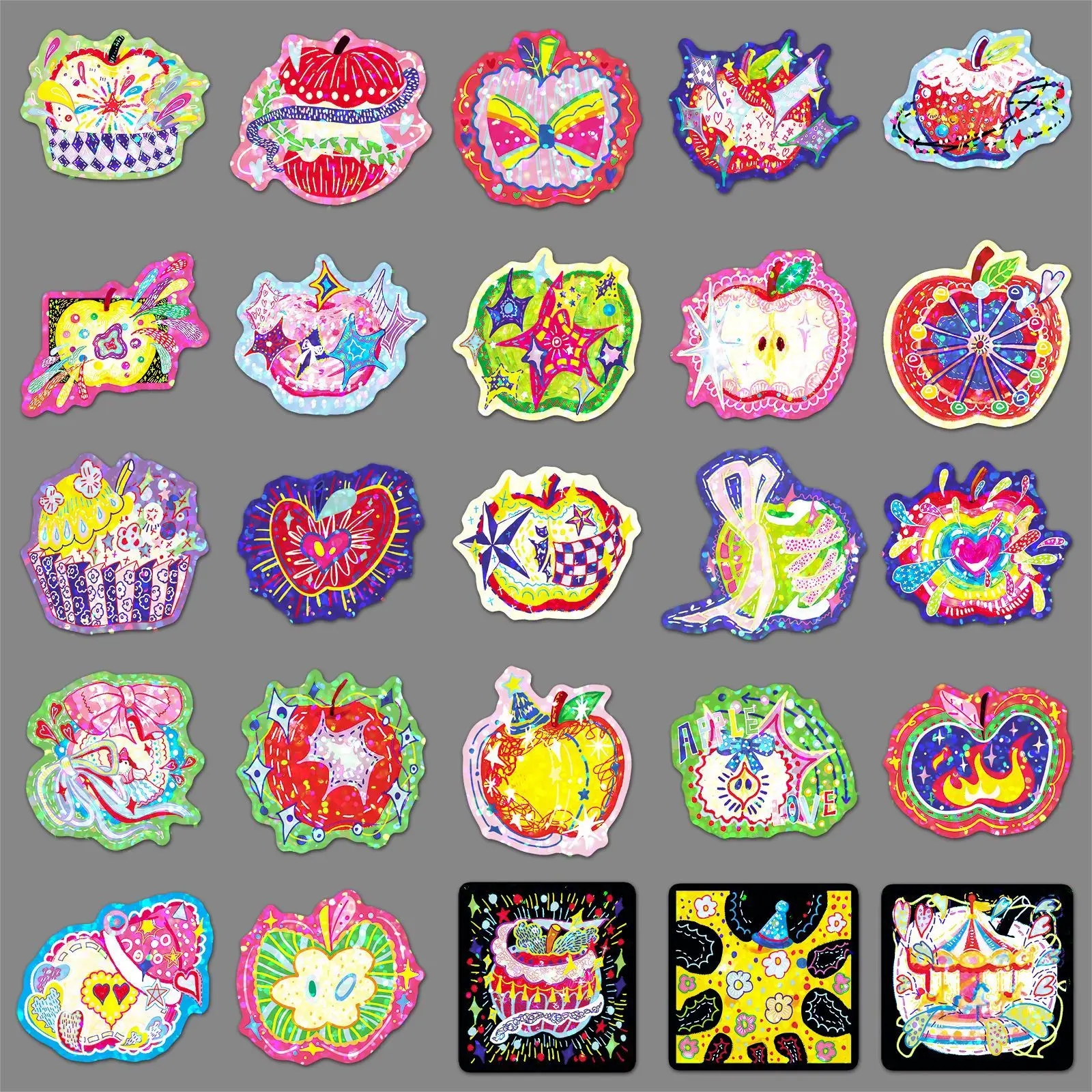 50PCS Cartoon Laser Apple Graffiti Sticker DIY Decoration Mobile Phone Case Notebook Water Cup Toy Gift Sticker