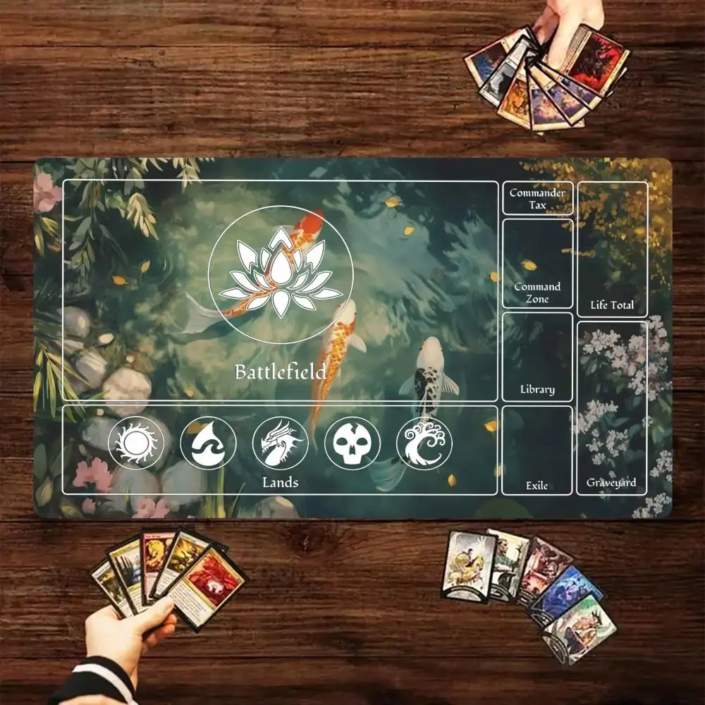 Cute Green Koi Fish Pond Mouse Pad Card Game Mat Large Computer Offices Mousepad XXL Anti-slip for MTG DTCG CCG RPG Trading Mats