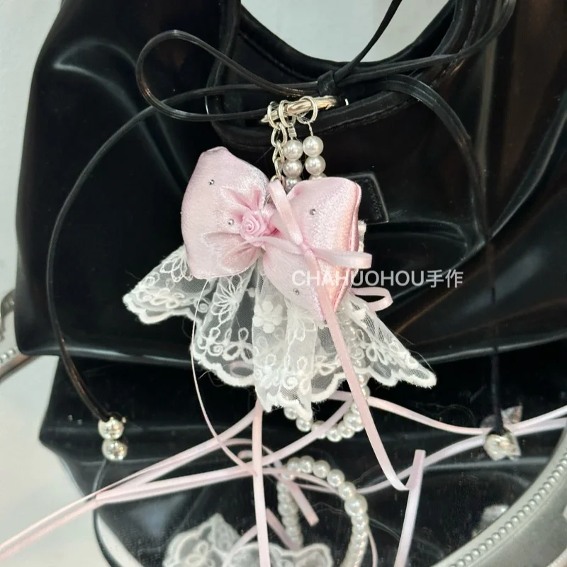 

Оригинальный дизайн: розовая и нежная юбка в форме сердца девушки, розовый бант, лента, кружевная цепочка для телефона, подвеска-сумка, брелок