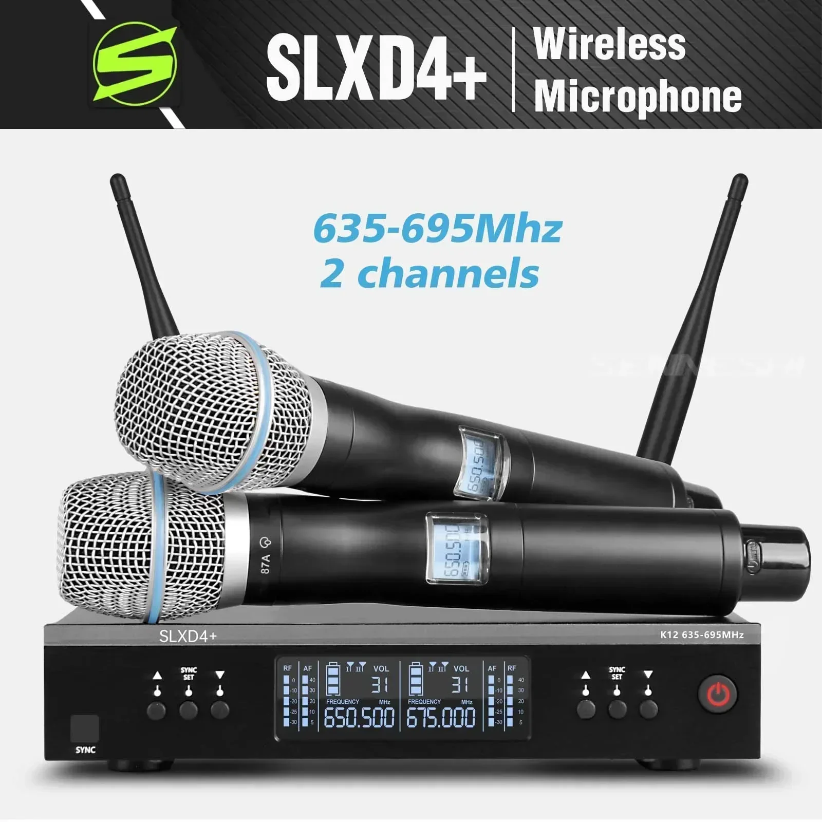 

SLXD4 Professional Dual Wireless Microphne Stage Performance 2 Channels UHF Karaoke Metal Handheld