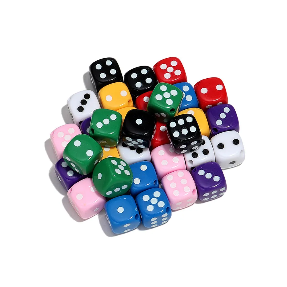10pcs Acrylic Colorful Funny Game Dice Spacer Loose Beads for Bracelet DIY Craft Jewelry Making Necklace Keychain Accessories