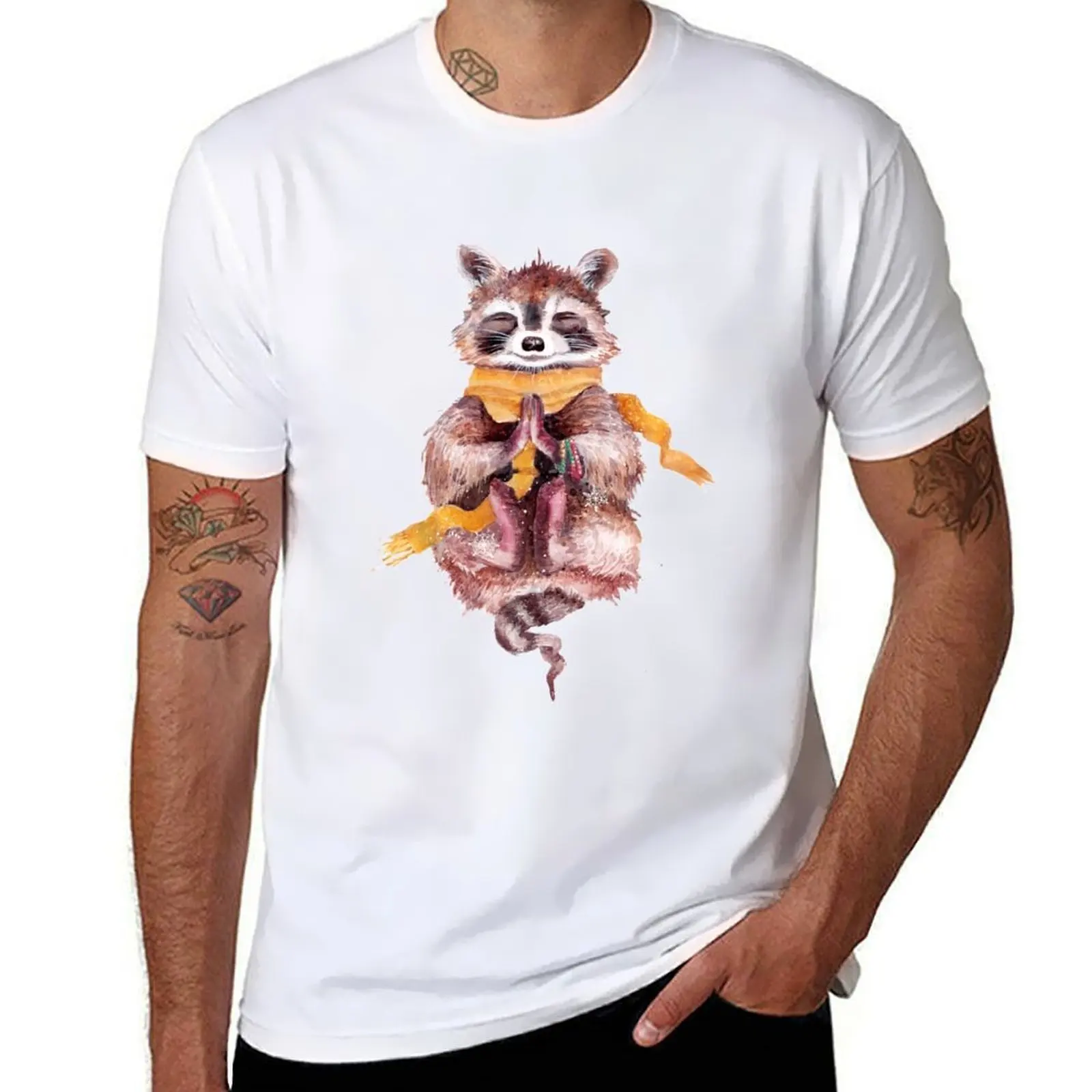 

Raccoon meditates T-Shirt man t shirts for men men t shirt cotton 100% T-Shirt