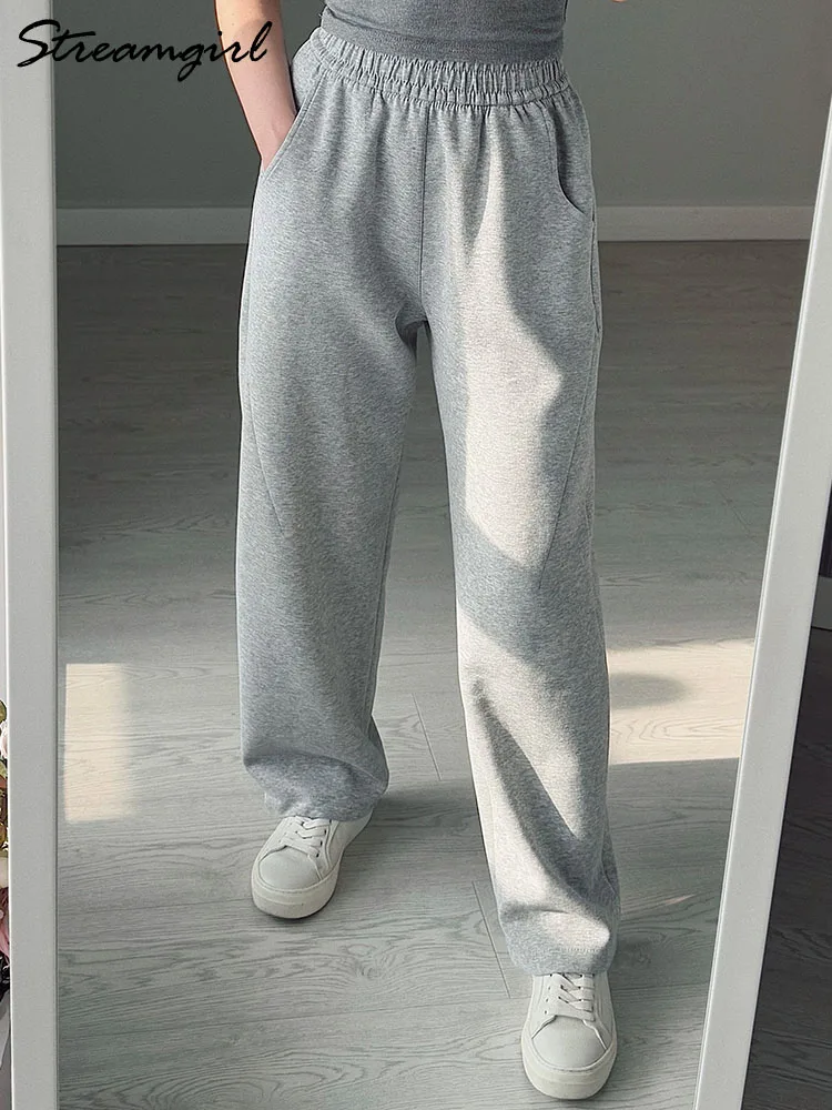 Women Straight Sweatpants Baggy Loose Dark Grey Long Pants Female Casual Sports Trousers High Waist Sweatpants For Women Joggers