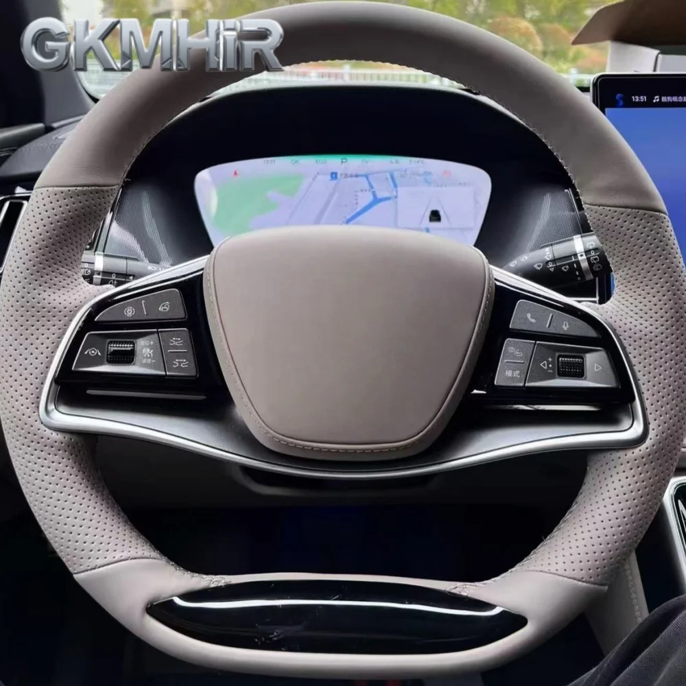 

Customization Car Steering Wheel Cover Accessories Hand Sewing Microfiber Leather For BYD Tang EV DMI DMP Han Song Plus E9