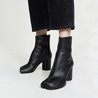 2026 Luxury Brand Design Leather Tabi Boots Fashion Round Chunky High Heel Ankle Boots For Women Autumn Winter Split Toe Shoes - Image 5
