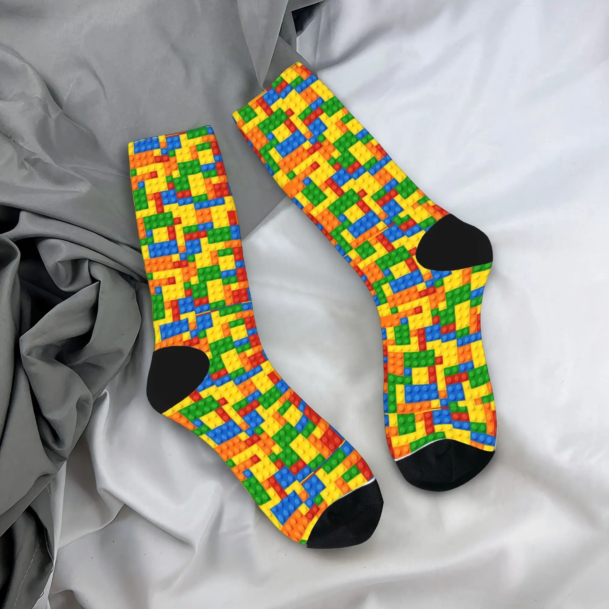 Classic Primary Color Building Blocks Stockings Men Socks High Quality Novelty Socks Spring Climbing Anti Slip Design Socks Gift