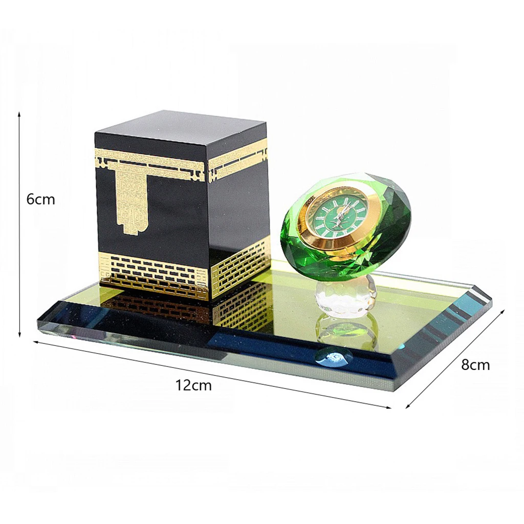 Muslim Architecture Model Kit Islamic Crystal Gilded Kaaba Three-Piece Model for Desk Tabletop Bookcase Shelf