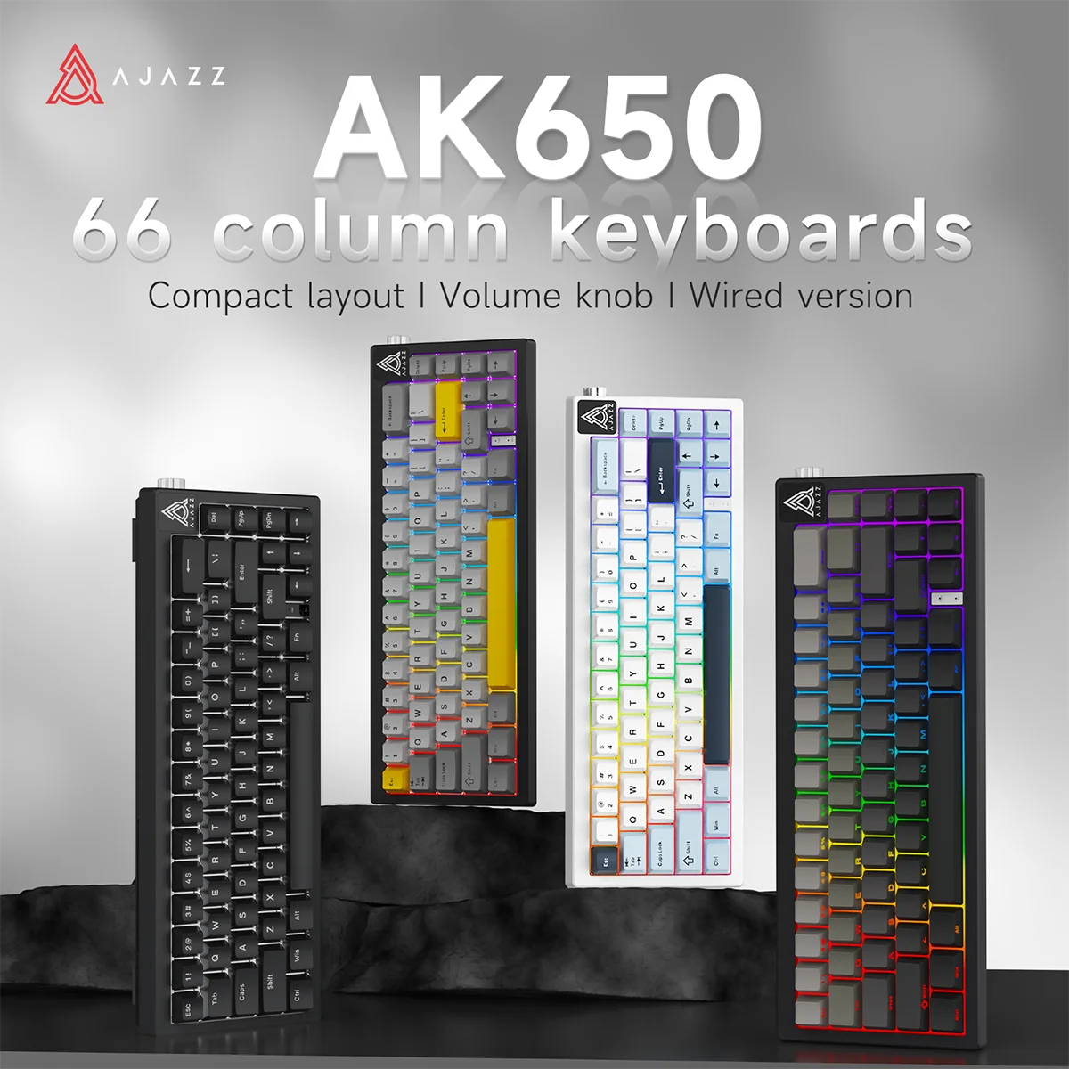

Проводная механическая клавиатура AK650, структура прокладок, боковая ручка громкости, белая/RGB подсветка, регулировка двойной опоры для ног