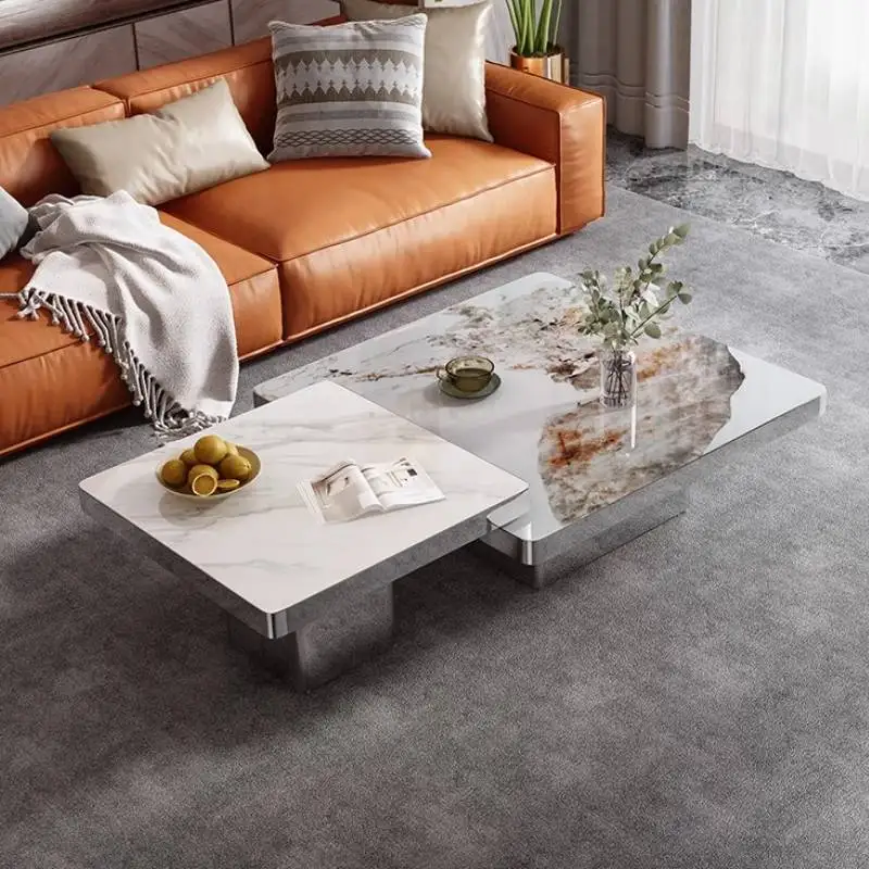 طاولة قهوة إيطالية فريدة من نوعها مصممة بمركز رخامي أوروبي طاولة قهوة بيضاء بسيطة ولطيفة أثاث صالون Meuble للمنزل