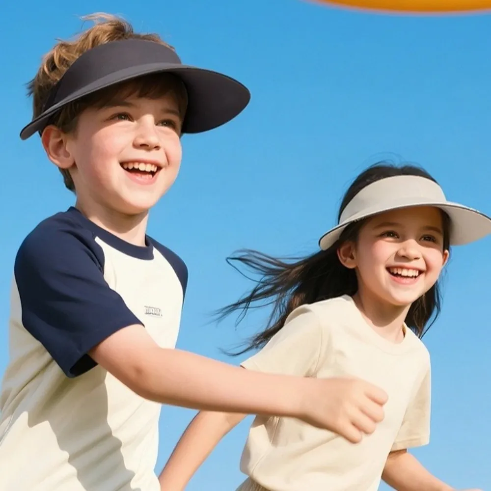 

Anti-UV Breathable Kids Sunshade Hat Soft Solid Color Summer Kid Sunhat Quick-dry Lightweight Foldable Empty Top Cap Outdoor